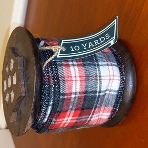 Old World Spool Ribbon Plaid Tartan Flannel Wide Red Black Fabric Wood Primitive